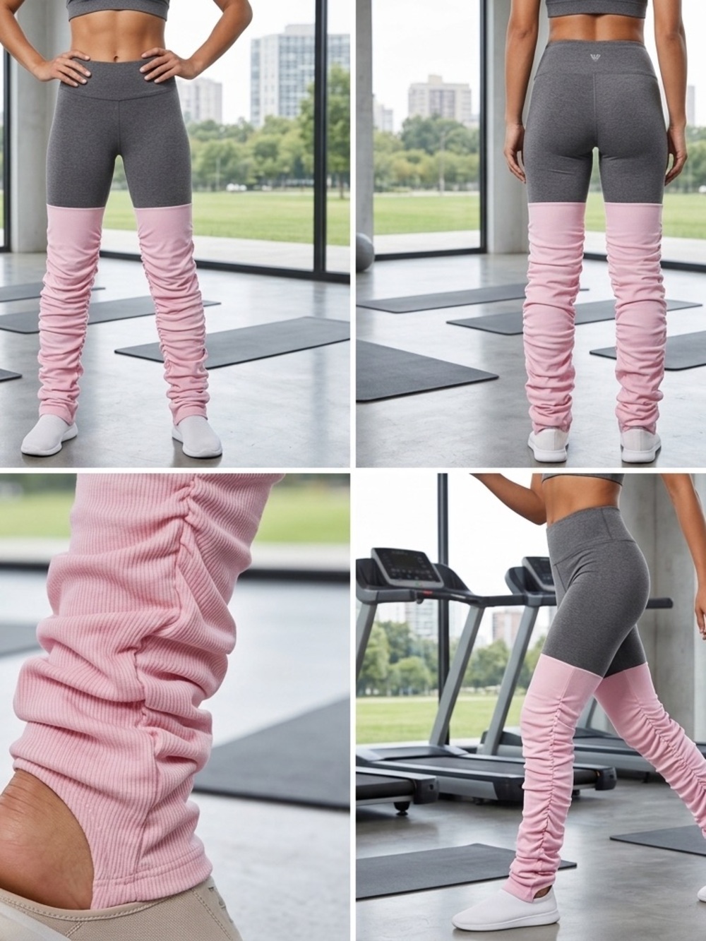 Forever 21 High-Waisted Extra Long Stacked Leggings Charcoal Pink Small NWT